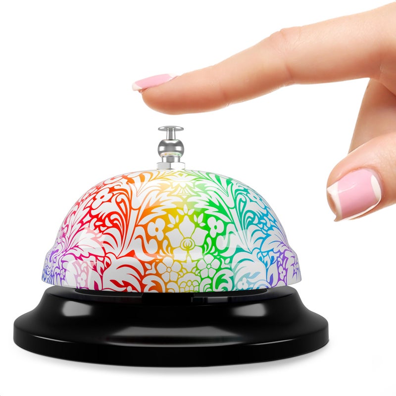 LAGARTO Desk Bell for Service â€“ Floral Design Classroom Bell for Teachers, Stainless Steel 3.35 x 2.56 with Non-Slip Base & Clear Sound, Easy to Clean â€“ Desk Bells for Classroom, Hotels, Stores & Offices - Image 1